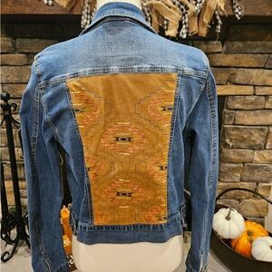 Denim Jacket with Southwestern Pattern